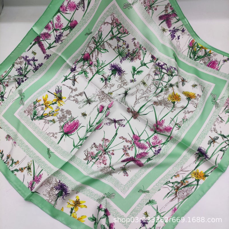 Spring, Classic Printed 70 Square Scarf Popular Scarf Long Gauze Scarf Silk Scarf Neck Protector Warm Scarf For Women - Image 4